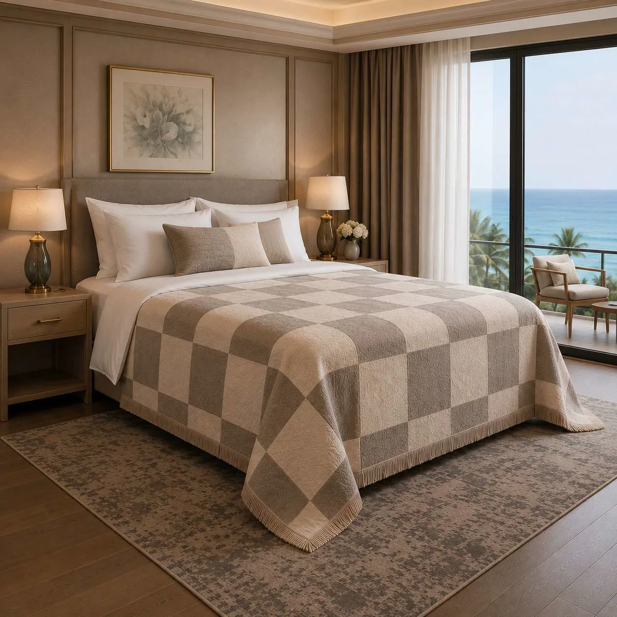 Otel Tek Kişilik Pike 160x230 cm - Büyük Dama Desen 290 gr/m²