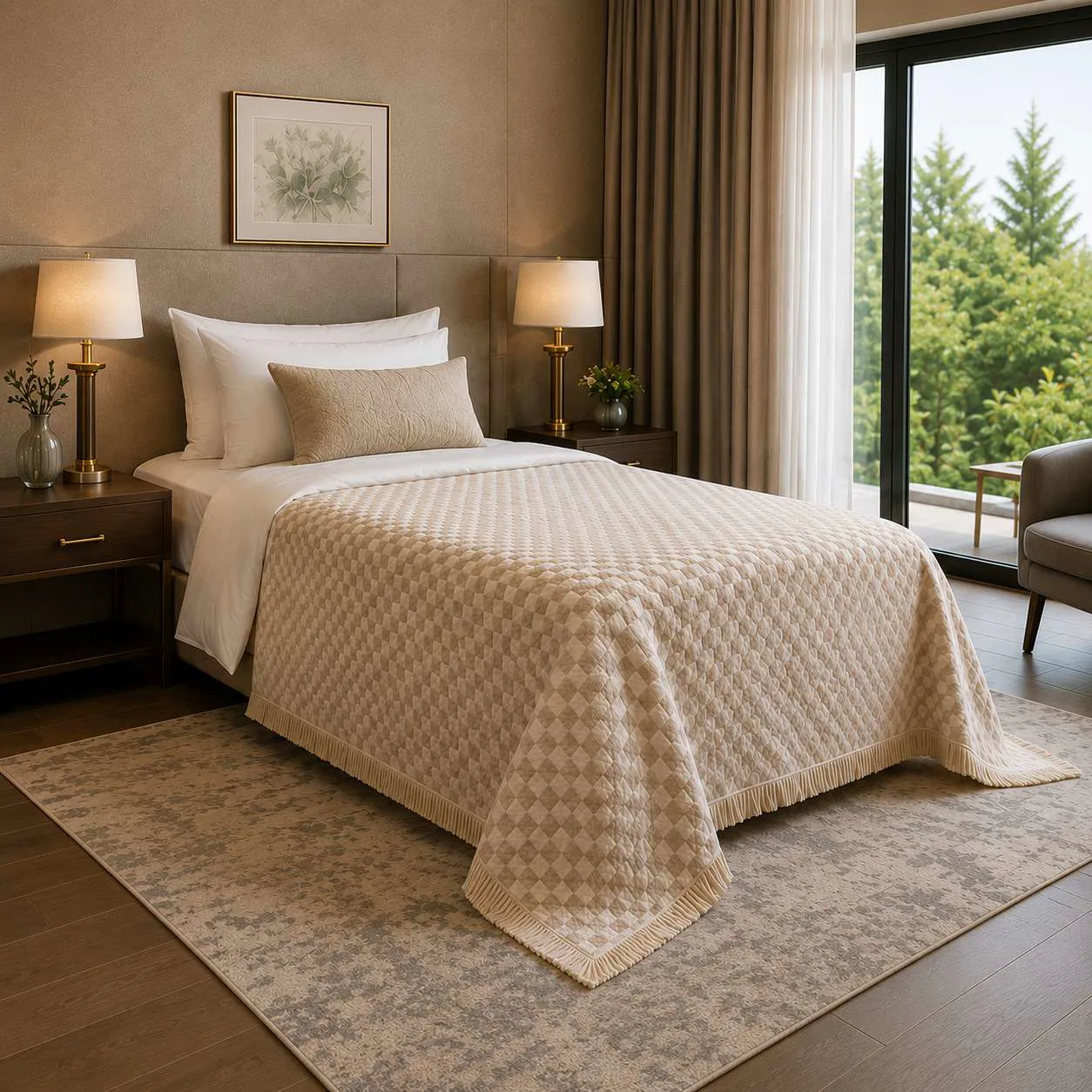 Otel Tek Kişilik Pike 160x230 cm - Küçük Dama Desen 280 gr/m²