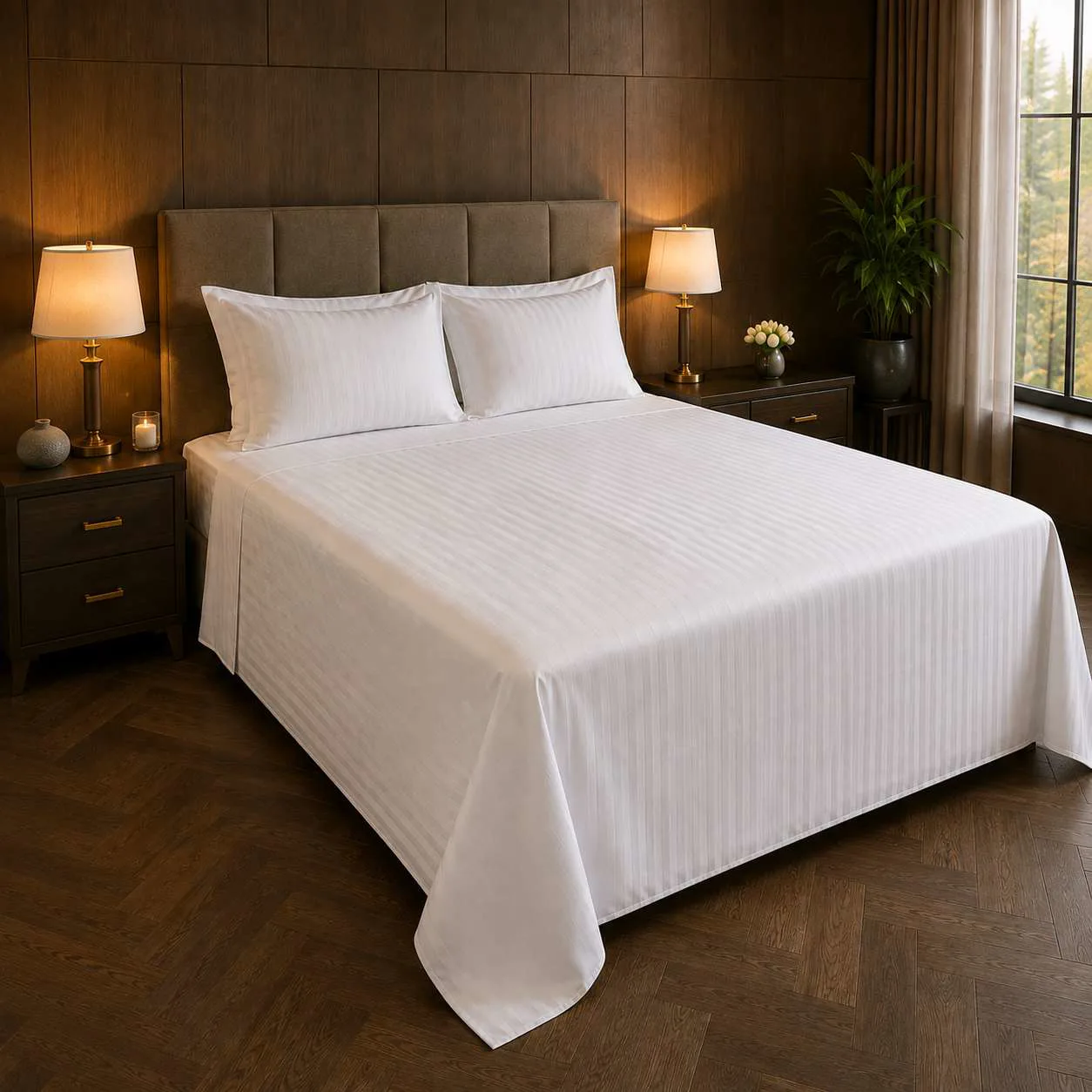 Otel Çift Kişilik Çarşaf 240x280 cm - 83 Tel 40/1 İp Çizgili/Düz Pamuklu