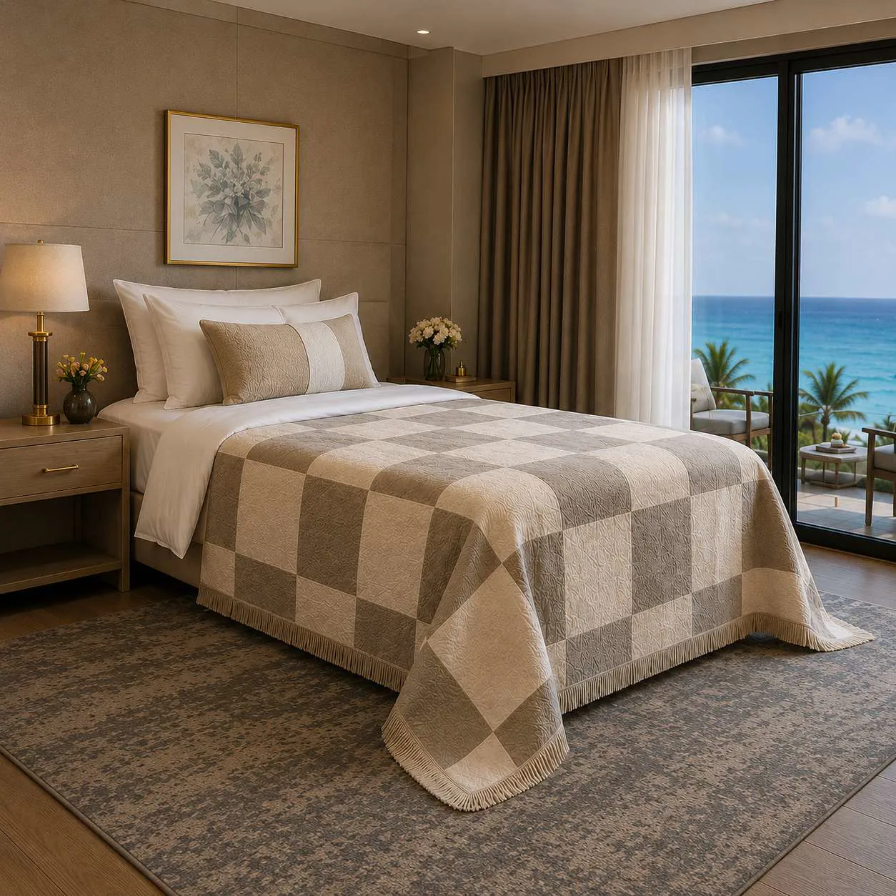 Otel Çift Kişilik Pike 200x230 cm - Büyük Dama Desen 290 gr/m²