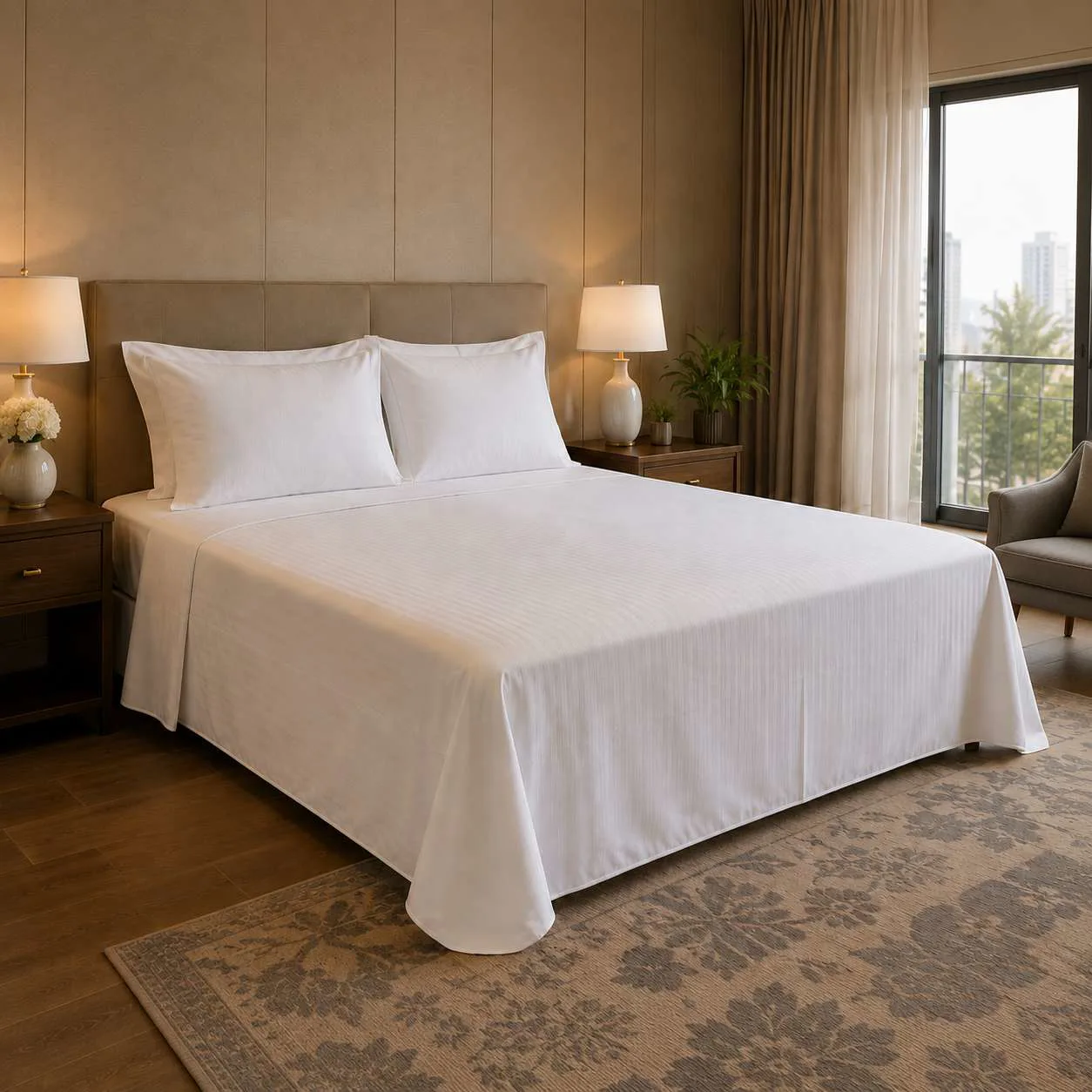 Otel Çift Kişilik Çarşaf 240x280 cm - 63 Tel Optik Pamuk-Polyester
