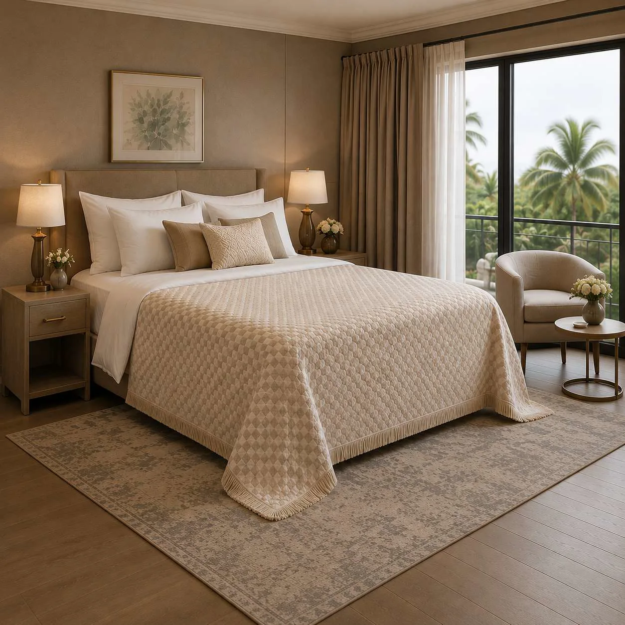 Otel Çift Kişilik Pike 200x230 cm - Küçük Dama Desen 280 gr/m²