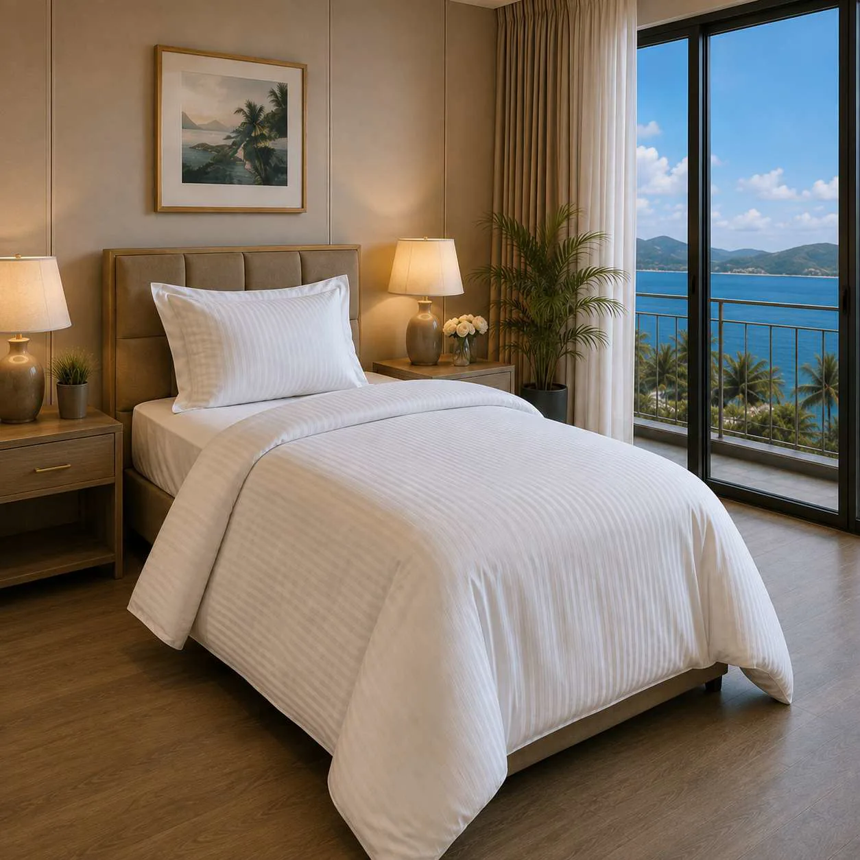 Otel Tek Kişilik Nevresim 200x230 cm - 93 Tel Çizgili/Düz Pamuk-Polyester