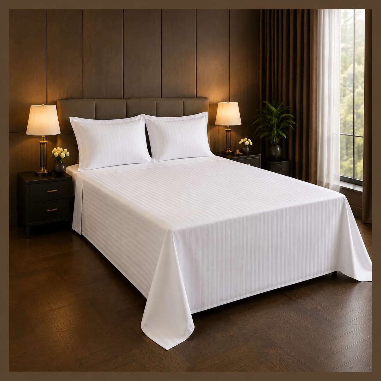 Otel Çift Kişilik Çarşaf 240x280 cm - 93 Tel Çizgili/Düz Pamuk-Polyester