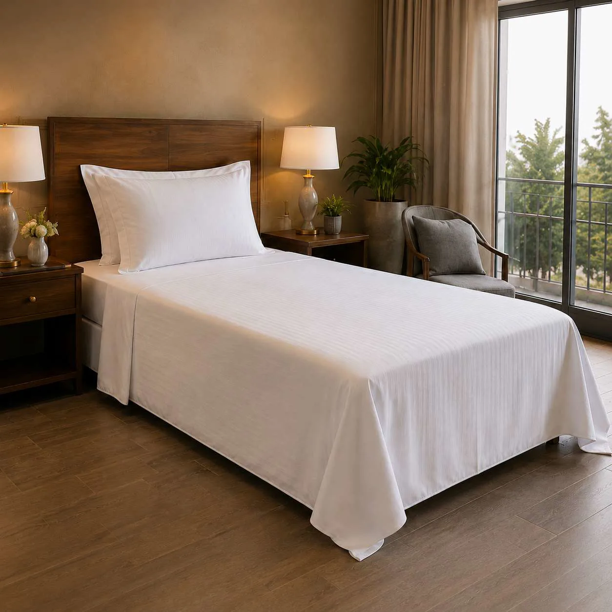 Otel Tek Kişilik Çarşaf 180x280 cm - 63 Tel Optik Pamuk-Polyester