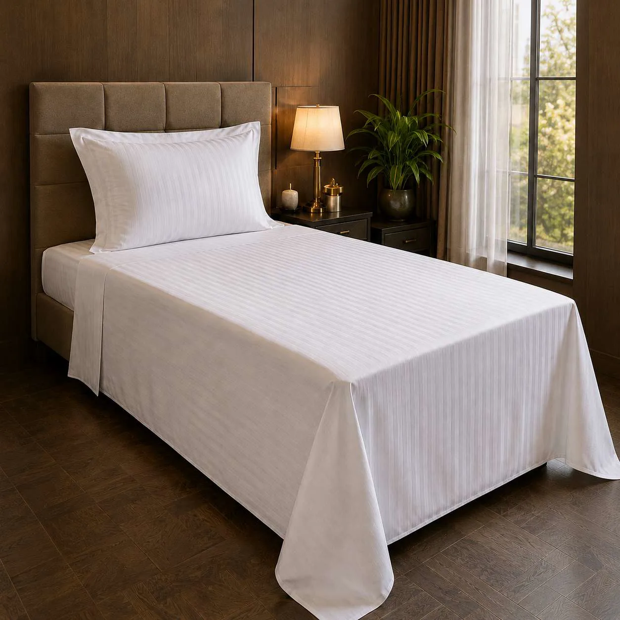 Otel Tek Kişilik Çarşaf 180x280 cm - 83 Tel 40/1 İp Çizgili/Düz Pamuklu