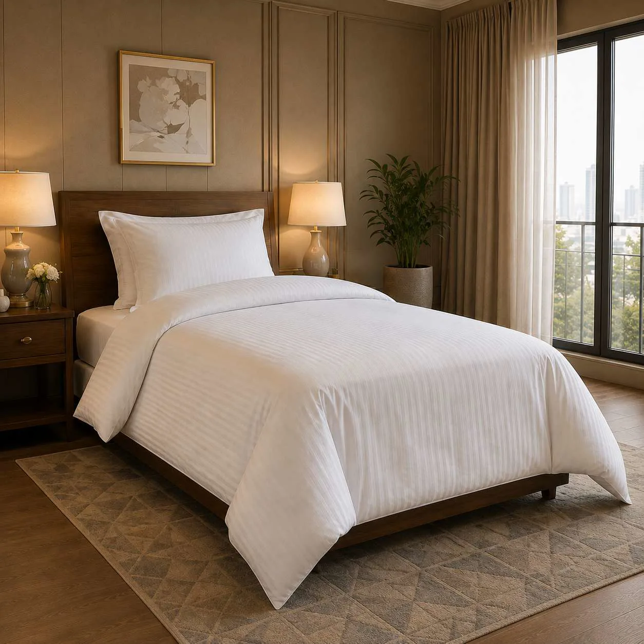 Otel Tek Kişilik Nevresim 160x230 cm - 63 Tel Optik Pamuk-Polyester